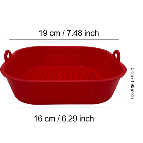 21CM Silicone Air Fryer Pot Tray BBQ Barbecue Pad Plate Airfryer Oven Baking Mold Basket Food Safe Reusable Square Air Fryer Pan