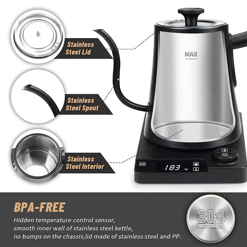 Smart Electric Coffee Kettle 900ml Precise Temperature Control Gooseneck Kettles 110v/220v Coffee Home Barista Accessories