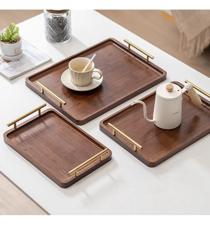 Bamboo Tray Handle New Chinese Tea Set Bamboo Hotel small Tea Tray Wooden Family Breakfast Tray Metal Handle