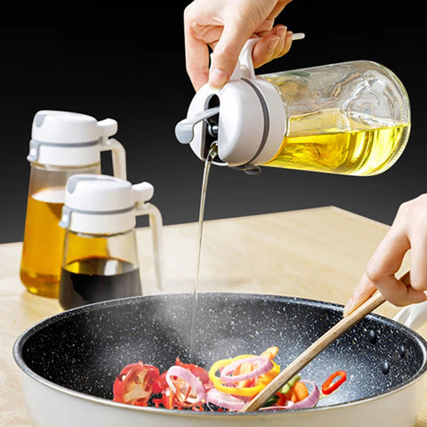 Oil Bottle Olive Oil Dispenser Kitchen Storage Oil Cruet  Automatic Opening and Closing Condiment Container for Kitchen