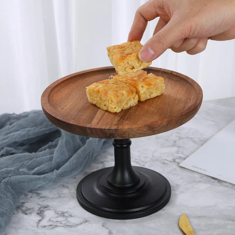 Wood Cake Stands with Dome Footed Cupcakes Display Plate Serving Platter Round Pedestal Stand for Sushi Fruit Snacks Tray