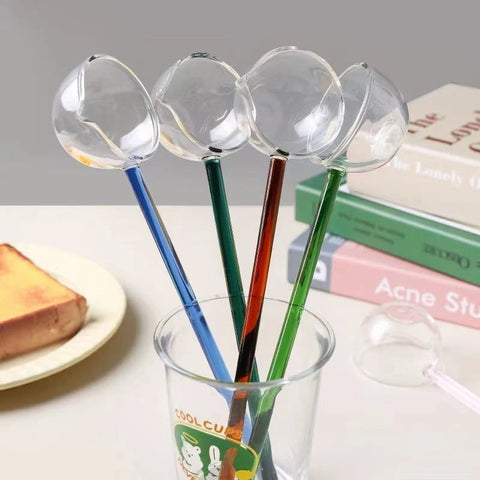 Creative Dessert Glass Spoon High Temperature Resistant Colourful Long Handle Transparent Soup Ladle Household Kitchen Spoons