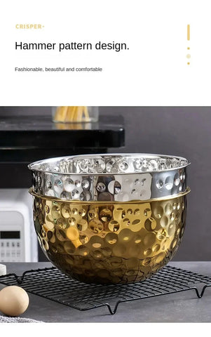 Gold/Silver Stainless Steel Hammer Point Fruit Bowl Salad Plate Egg Pot Thickened Baking Mixing Cooking Bowl Creative Decoration