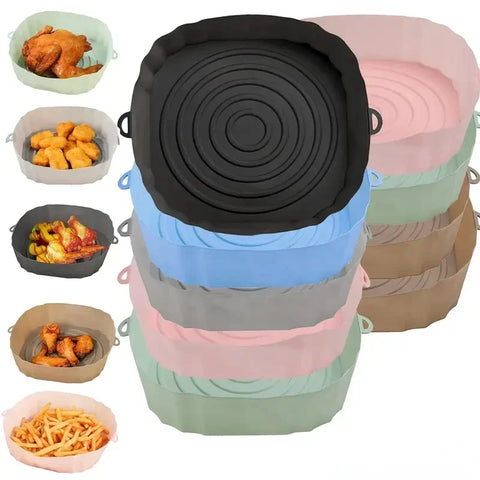 Reusable Air Fryer Silicone Pot Oven Baking Tray Airfryer Silicone Basket Pizza Fried Chicken Grill Pan Mat for Kitchen Tool