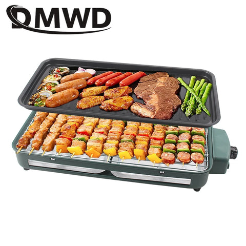 Household Electric Grill Indoor Smokeless Skewer Griddle Food Barbecue Baking Pan Roaster Non-Stick BBQ Roasting Omelette Oven