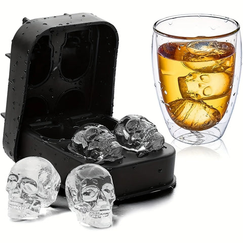 Skull Ice Ball Mold Silicone 3D Flexible Ice Cube Trays BPA Free Ice Trays For Freezer Horror Skull Head Cocktail Ice Ball Maker