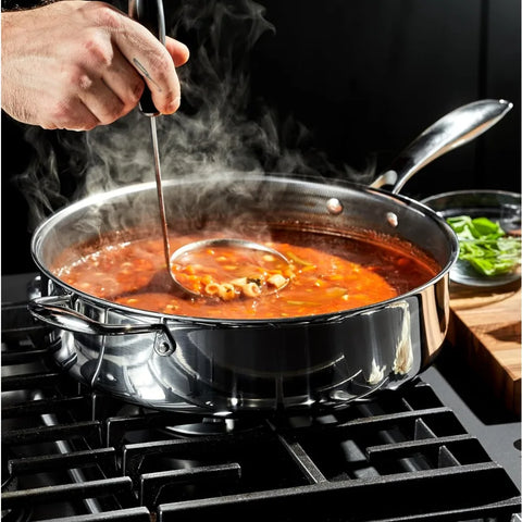 Hybrid Nonstick 5.5 Qt Deep Sauté Pan and Lid, Dishwasher and Oven-Safe, Induction Ready, Compatible with All Cooktops