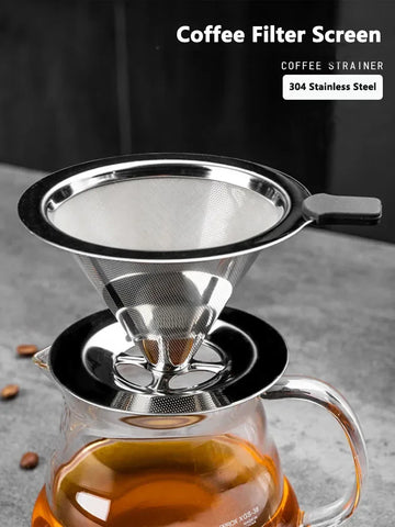 Reusable Double Layer Stainless Steel Coffee Filter with Stand Holder, Pour Over Coffees Dripper Mesh Coffee Tea Filter Basket