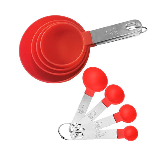 8PCS Measuring Cups Spoons Set For Baking Cake Pastry Cooking Utensils Stainless Steel Handle Kitchen Tools Accessories Gadget
