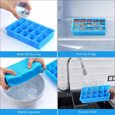 15 Grid Silicone Ice Cube Mold Big Square Ice Cube Tray Mold Ice Cube Maker Non-toxic Durable Bar Pub Wine Ice Blocks Maker