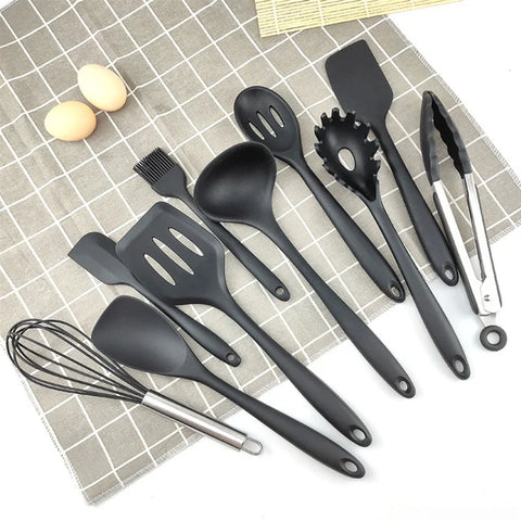 Silicone Kitchenware Set of 10 Non Stick Pot Cooking Spoon Set with High Temperature Resistant Silicone Kitchenware