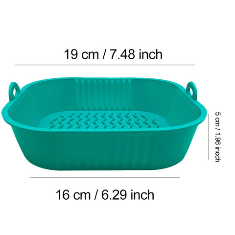 21CM Silicone Air Fryer Pot Tray BBQ Barbecue Pad Plate Airfryer Oven Baking Mold Basket Food Safe Reusable Square Air Fryer Pan