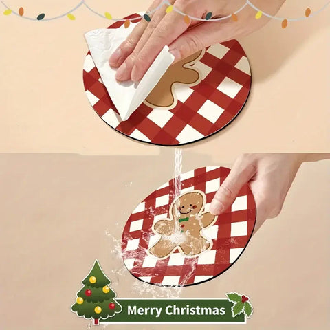 Christmas Style Coasters Tabletop Tea Cups Absorbent Pads Bowl Plates Circular Placemats Drain Christmas Party Accessories