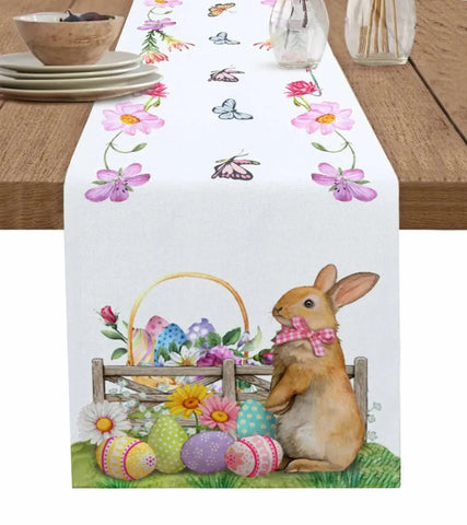 Easter Bunny Ears Egg Texture Table Runner Wedding Dining Decoration Kitchen Tablecloth