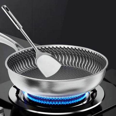 Whole Body Tri-Ply Stainless Steel Frying Pan 316 Stainless Steel Wok Pan Double-sided Honeycomb Skillet Suitable for All Stove