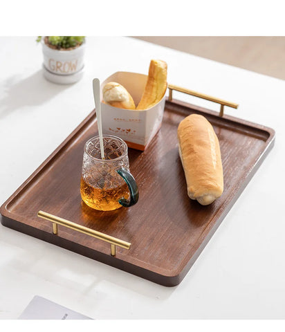 Bamboo Tray Handle New Chinese Tea Set Bamboo Hotel small Tea Tray Wooden Family Breakfast Tray Metal Handle