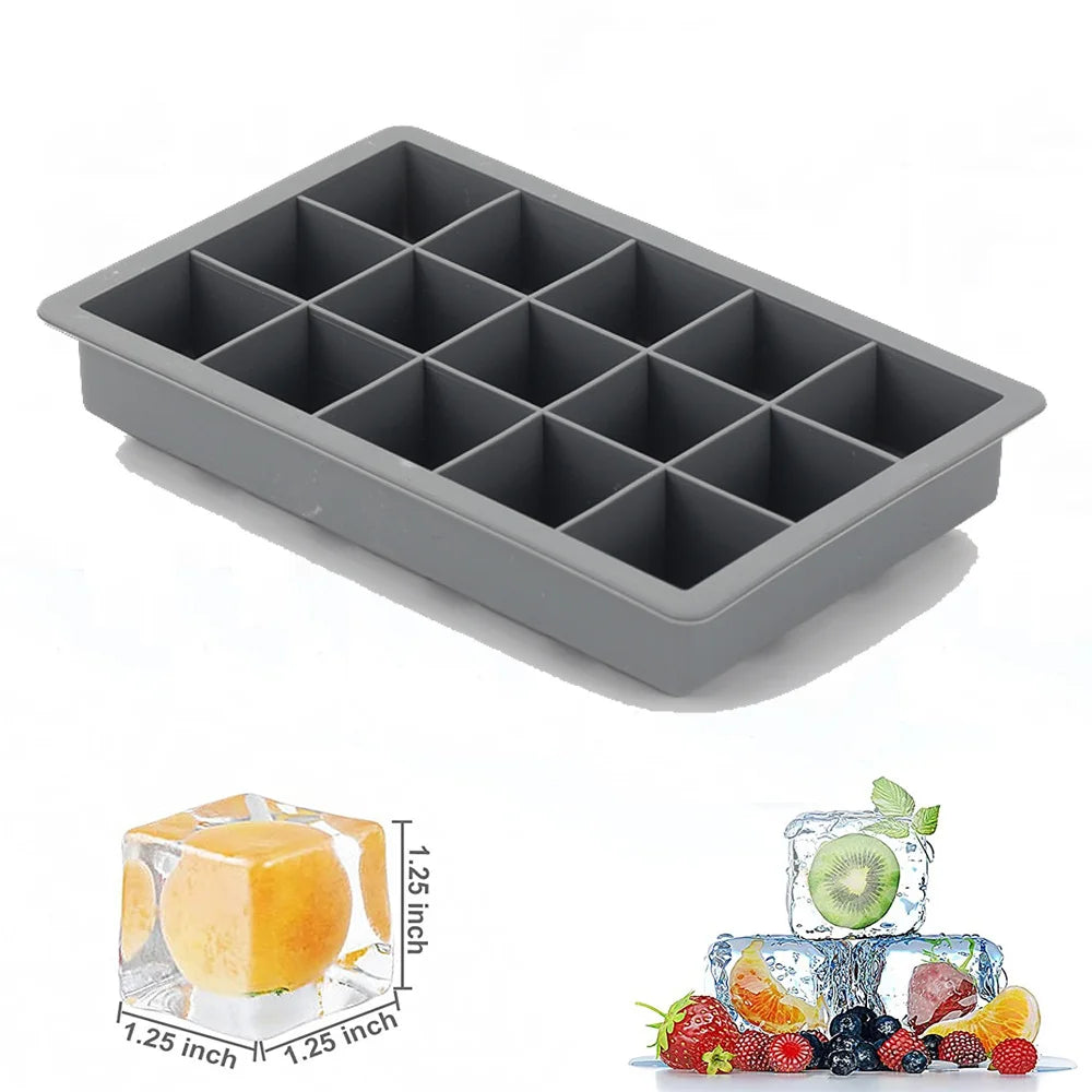 15 Grid Silicone Ice Cube Mold Big Square Ice Cube Tray Mold Ice Cube Maker Non-toxic Durable Bar Pub Wine Ice Blocks Maker