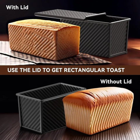 Rectangle Pullman Loaf Pan with Lid 1lb Non-Stick Bread Baking Pan Carbon Steel Corrugated Toast Box Toast Mold for Oven Baking