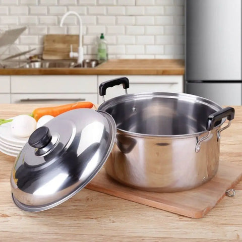 Kitchen Saucepan Stainless Steel Soup Pot Binaural Handle with Lid Stockpot Deepened Stewed Pot Dormitory