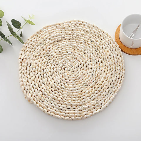 Round Natural Corn Wool Woven Placemat Thickened Insulation Tea Mat Heat-Resistant Casserole Mat Kitchen Supplies 1Pcs