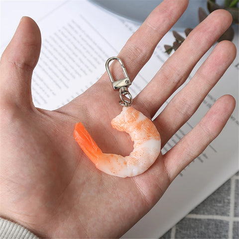 PVC Imitation Shrimp Meat Key Chains Creative Food Keychain for Women Bag Pendant Novelty Funny Scene Decoration Party Gift