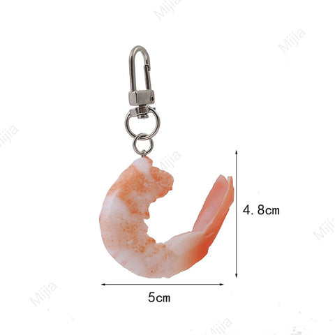 PVC Imitation Shrimp Meat Key Chains Creative Food Keychain for Women Bag Pendant Novelty Funny Scene Decoration Party Gift