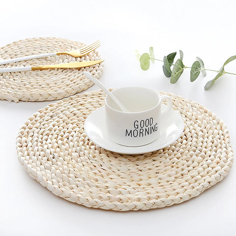 Round Natural Corn Wool Woven Placemat Thickened Insulation Tea Mat Heat-Resistant Casserole Mat Kitchen Supplies 1Pcs