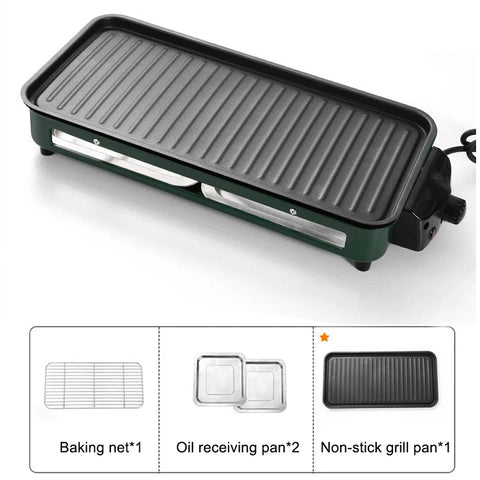 Household Electric Grill Indoor Smokeless Skewer Griddle Food Barbecue Baking Pan Roaster Non-Stick BBQ Roasting Omelette Oven