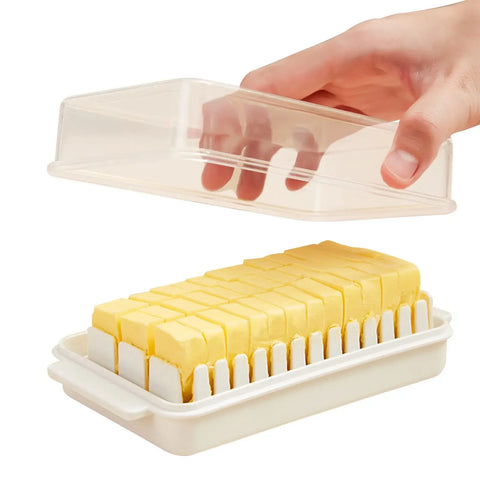 Plastic Butter Dish With Dividable Lid, Quantitative Cutting Butter Dish, Butter Airtight Preservation Container Box