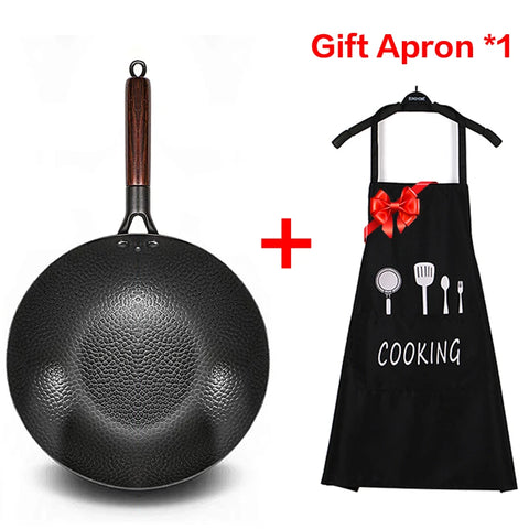 12.5" Traditional Iron Wok Carbon Steel Wok Pan Non-stick Kitchen Cookwar Woks and Stir Fry Pans with lid for All Stoves