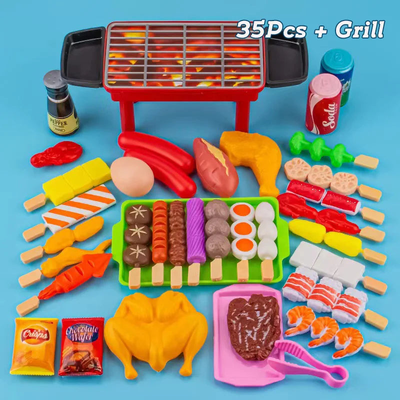 Mini Kitchen Pretend Play Toys Barbecue Set Children's Cooking Simulation Food Multi-set Christmas Gift For Kids Toddlers