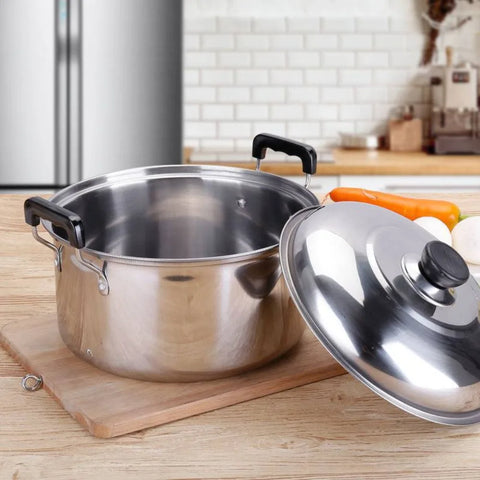 Kitchen Saucepan Stainless Steel Soup Pot Binaural Handle with Lid Stockpot Deepened Stewed Pot Dormitory