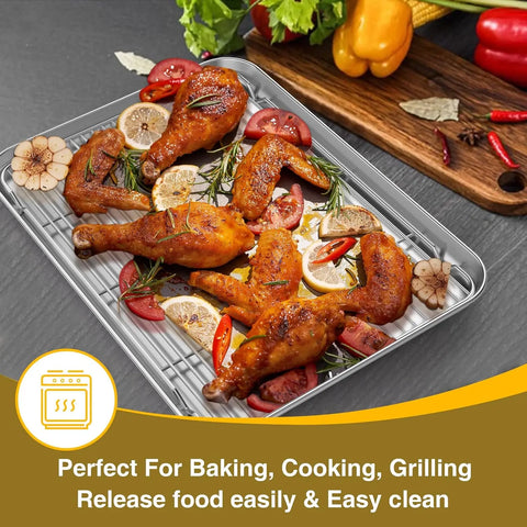 Stainless Steel Baking Pan Tray with Wire Rack Durable BBQ Kitchen Accessories for Even Heat Distribution and Food Presentation