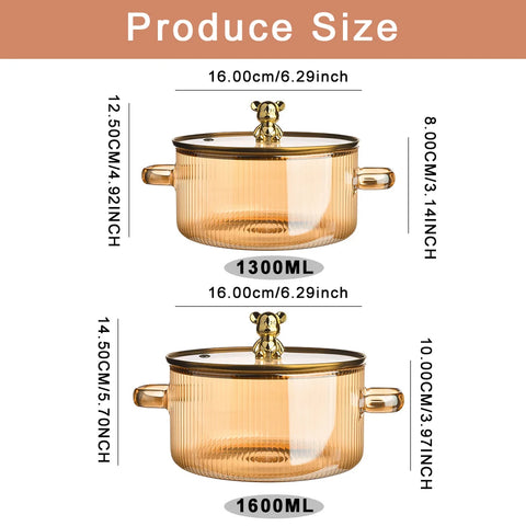 Glass Saucepan Clear Cooking Pot Soup Pot Heating Dual Handles Glass Saucepan With Cover Kitchen Cooking Tools