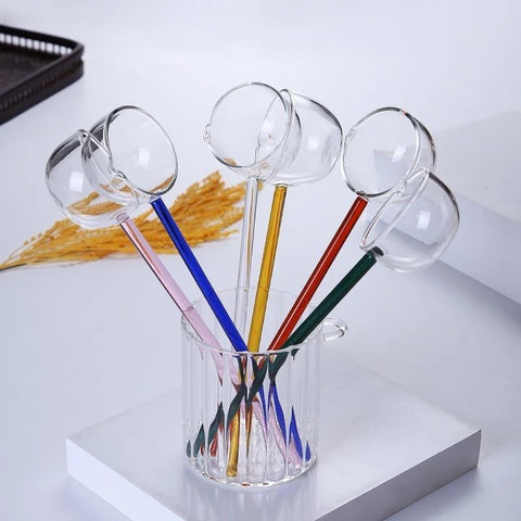 Creative Dessert Glass Spoon High Temperature Resistant Colourful Long Handle Transparent Soup Ladle Household Kitchen Spoons