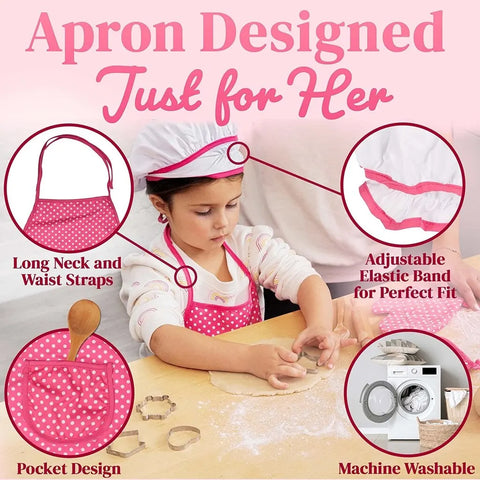 11PCS Kids Cooking Baking Set Chef Set, Includes Apron for Girls, Chef Hat, Mitt & Utensil Gifts for 3-10 Year Old Kids