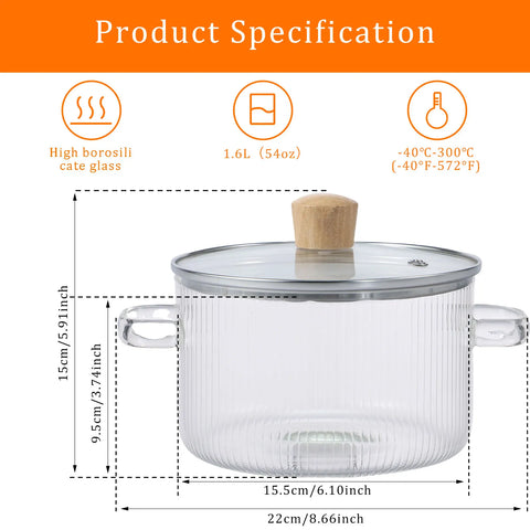 Glass Saucepan Clear Cooking Pot with Lid 1.6L Heat Resistant Glass Soup Pot Dual Handles Glass Saucepan Kitchen Cooking Tools