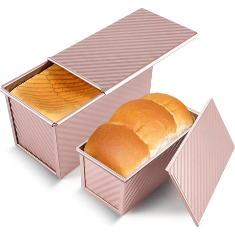 Rectangle Pullman Loaf Pan with Lid 1lb Non-Stick Bread Baking Pan Carbon Steel Corrugated Toast Box Toast Mold for Oven Baking