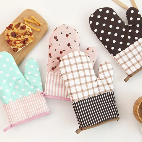 1PC New Pastoral Style Thickened Plaid Microwave Oven Insulation Gloves Microwave Oven Gloves Hot Gloves Kitchenware