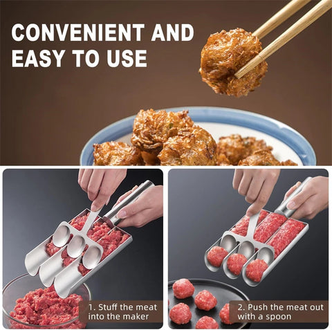 LMETJMA Stainless Steel Meatball Maker Kitchen Meatball Scoop Ball Maker Triple Fishball Meatball Shrimp Ball Maker Tool JT246