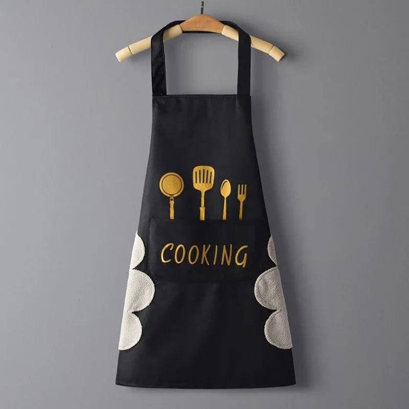 Kitchen Household Waterproof and Oil-proof Men and Women New Apron Cooking Baking Waterproof Oilproof Aprons Hand-wiping