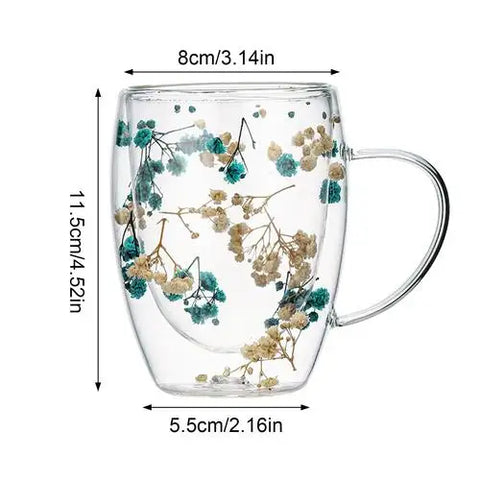 Fillings Dry Flowers Double Wall Glass Cup With Handle Heat Resistant Tea Coffee Cups Espresso Milk Mug Creative Gift 350ml