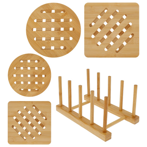 4Pcs Bamboo Trivet Mat Heat Resistant Trivet Hot Pads Natural Bamboo Wood Trivet Reusable Hot Pan Mat Wood Hot Dish Mat Hot Bowl