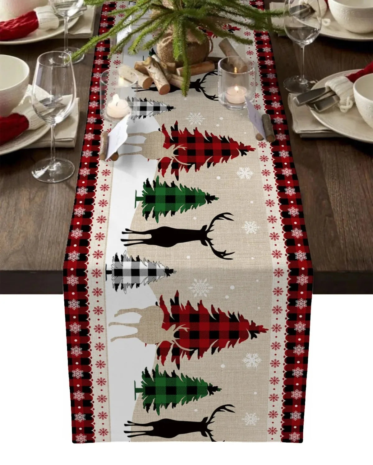 Merry Christmas Tree Ball Linen Table Runners Holiday Party Decor Reusable Dining Wedding Navidad Decorations