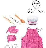 11PCS Kids Cooking Baking Set Chef Set, Includes Apron for Girls, Chef Hat, Mitt & Utensil Gifts for 3-10 Year Old Kids