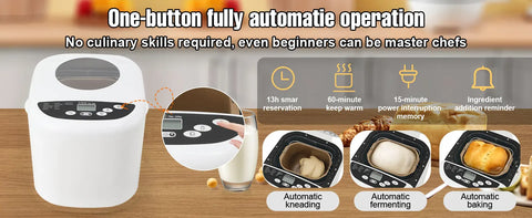 Automatic Compact Dough Machine, Compact and Automatic Non-Stick Bread Making Machine, 12 Menu Functions, with Gluten-Free, 13-H