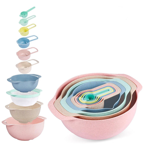 10pcs/set Plastic Mixing Bowls Set with Measuring Spoon, Colorful Serving Bowls for Kitchen, Ideal for Baking, Prepping