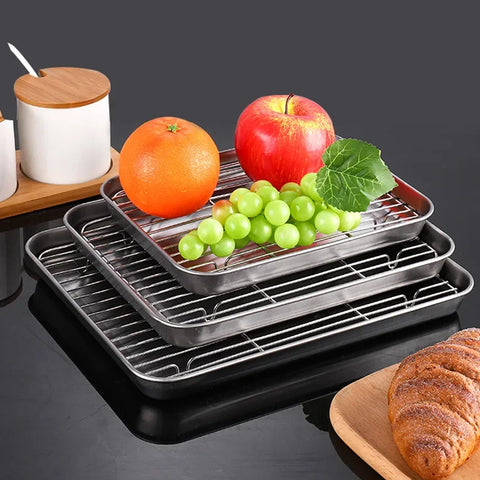 Stainless Steel Barbecue Tray Flat Chassis Multi Purpose Removable Cooling Rack Tray Set Kitchen Nonstick Cake Baking Pan