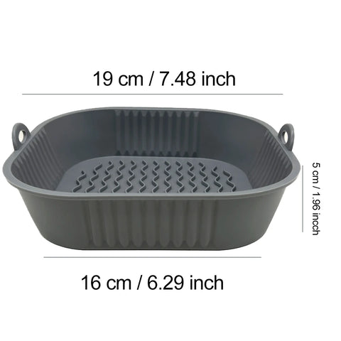 21CM Silicone Air Fryer Pot Tray BBQ Barbecue Pad Plate Airfryer Oven Baking Mold Basket Food Safe Reusable Square Air Fryer Pan