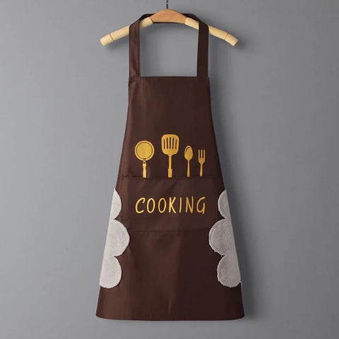 Kitchen Household Waterproof and Oil-proof Men and Women New Apron Cooking Baking Waterproof Oilproof Aprons Hand-wiping